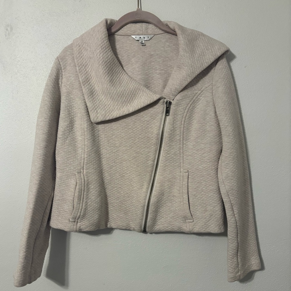 Cream Quilted Jacket with Asymmetrical Zipper